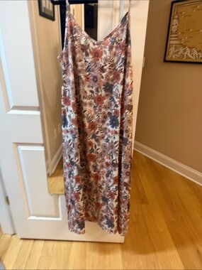 Floral Slip Maxi Dress in Rust and Blue